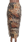 Orange Euramerican Women Leopard Printing Tassel Skirts HM5516-3