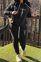 Black Women Hoodie Drawsting Embroidered Casual Pants Sets SMY81124-1