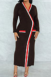 Green Wholesale Women's Ribber Long Sleeve V Neck Bandage Slim Fitting Dress L0365-4
