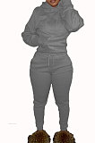 Gray Euramerican Fashion Women Solid Color Hoodie Fleece Long Sleeve Sport Pants Sets YSH86279-4
