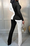 Black Fashion Ribber Spliced Long Sleeve Flare Pants Slim Fitting Two-Piece E8620-2
