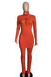 Wine Red Women High Collar High Elastic Ribber Trendy Shirred Detail Pants Sets XT8126-3