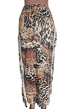 Yellow Euramerican Women Leopard Printing Tassel Skirts HM5516-2