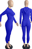 Khaki Cotton Blend Long Sleeve Zipper Hoodie Skinny Pants Solid Color Suit FH180-2