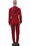 Black Euramerican Fashion Women Solid Color Hoodie Fleece Long Sleeve Sport Pants Sets YSH86279-5