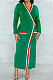 Green Wholesale Women's Ribber Long Sleeve V Neck Bandage Slim Fitting Dress L0365-4
