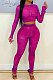 Rose Red Night Club Letter Printed Long Sleeve Crop Tops Skinny Pants Mesh Fashion Suit MN8383-2