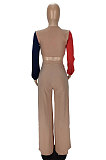 Lake Blue Sexy Matching Color Low-Cut Bandage Tops Wide Leg Pants With Pocket Suit MN8384-1