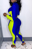Khaki Women Sexy Trendy Dew Waist Color Matching Sport Bodycon Pants Sets ED1088-2