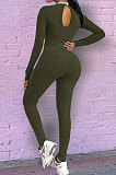 Black Pure Color Sexy Long Sleeve Dew Waist Ruffle Bodycon Jumpsuits HY5245-3