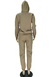 Khaki Casual Sports Letter Printed Long Sleeve Hoodie Jumper Jogger Pants Suit MN8386-1