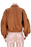 Camel Women Corduroy Cardigan Lantern Sleeve Fashion Coat GL6522-1