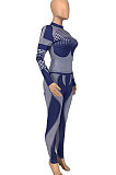 Blue Purple Euramerican Women Fashion Casual Sport Yoga Contrast Color Bodycon Pants Sets GLS10062-1