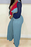 Purple Sexy Matching Color Low-Cut Bandage Tops Wide Leg Pants With Pocket Suit MN8384-2
