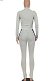 Light Gray Euramerican Women Fashion Casual Cotton Blend Long Sleeve Long Pants Sets ED1086-2