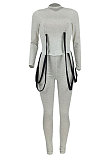 Light Gray Euramerican Women Fashion Casual Cotton Blend Long Sleeve Long Pants Sets ED1086-2