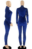Dark Purple Wholesale Velvet Long Sleeve High Neck Tops Skinny Pants Slim Fitting Suit DR88131-1