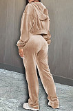 Grey Preppy Women's Velvet Strapless+Cardigan Coat Trousers Plain Color Three Piece DR88137-1