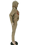 Khaki Casual Sports Letter Printed Long Sleeve Hoodie Jumper Jogger Pants Suit MN8386-1