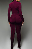 Grey Wholesale Velvet Long Sleeve High Neck Tops Skinny Pants Slim Fitting Suit DR88131-2