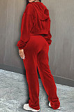 Brown Preppy Women's Velvet Strapless+Cardigan Coat Trousers Plain Color Three Piece DR88137-4