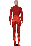 Red Women Chiffon Top Pure Color Pants Sets ED1084-1