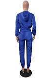 Blue Sports Women's Webbing Long Sleeve Hoodie Coat Jogger Pants Suit JH279-3