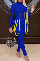 Blue Euramerican Women Fashion Casual Cotton Blend Long Sleeve Long Pants Sets ED1086-3