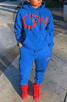 Blue Casual Sports Letter Printed Long Sleeve Hoodie Jumper Jogger Pants Suit MN8386-2