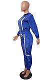 Blue Sports Women's Webbing Long Sleeve Hoodie Coat Jogger Pants Suit JH279-3