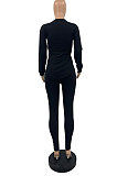 Red Simple Pure Color Long Sleeve Skinny Pants Casual Suit PQ8063-1
