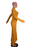 Black Ribber Pure Color Long Sleeve Collect Waist Hem Irrugelar Dress SYY8070-3
