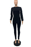 Black Simple Pure Color Long Sleeve Skinny Pants Casual Suit PQ8063-3