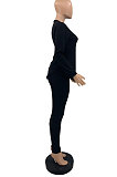 Cream Grey Simple Pure Color Long Sleeve Skinny Pants Casual Suit PQ8063-2