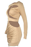 Side Cut Out Bodycon Party Dress in Apricot
