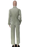 Apple Green Euramerican Women Casual Fashion Pleated Solid Color Pants Sets BE8053-1