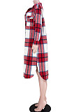 Khaki Women Casual Plaid Long Sleeve Cardigan Single-Breasted Long Shirts Coat GL6525-2