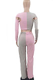 Purple Women Sexy Fashion Casual Spliced Hollow Out Pants Sets AYQ88015-4