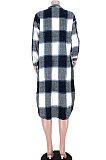 Red Women Casual Plaid Long Sleeve Cardigan Single-Breasted Long Shirts Coat GL6525-1