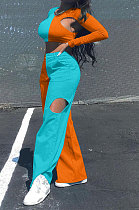 Orange Women Sexy Fashion Casual Spliced Hollow Out Pants Sets AYQ88015-2