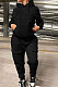 Black Trendy Loose Hoodie Long Sleeve Pure Color Sport Pants Sets BE8055-1