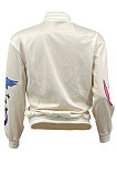 White Women Cardigan Color Matching Fashion Printing Doulbe Ribber Baseball Uniform Jacket MLM9082