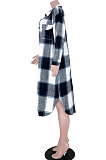 Red Women Casual Plaid Long Sleeve Cardigan Single-Breasted Long Shirts Coat GL6525-1