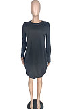 Black Women Long Sleeve Loose Solid Color Simplee Mini Dress LW88106-1