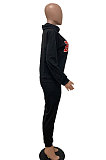 Black Casual Sporty Simplee Letter Long Sleeve High Neck Long Pants Sets LD9025-2