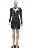 Black Fashion Sexy Perspectivity Mesh Spaghetti Hip Bling Bling Skinny Mid Waist Mini Dress CCY9355-1