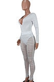 White Wome's Trendy Sexy Mesh Spaghetti Milkl Silk V Collar Pants Sets ED1093-1