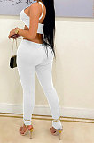 White Women Sexy Off Shoulder Tight Crop Pure Color Mid Waist Bodycon Jumpsuits DR88120-2