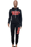 Black Casual Sporty Simplee Letter Long Sleeve High Neck Long Pants Sets LD9025-2
