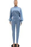 Black Women Long Sleeve Pure Color Fashion High Collar Pants Sets AYQ08023-2